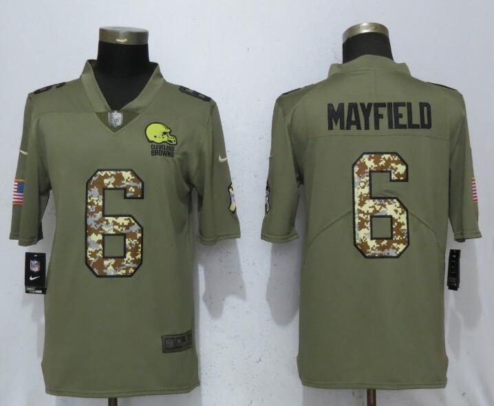 Men Cleveland Browns #6 Mayfield Olive Camo Carson 2017 Salute to Service Limited Nike NFL Jerseys